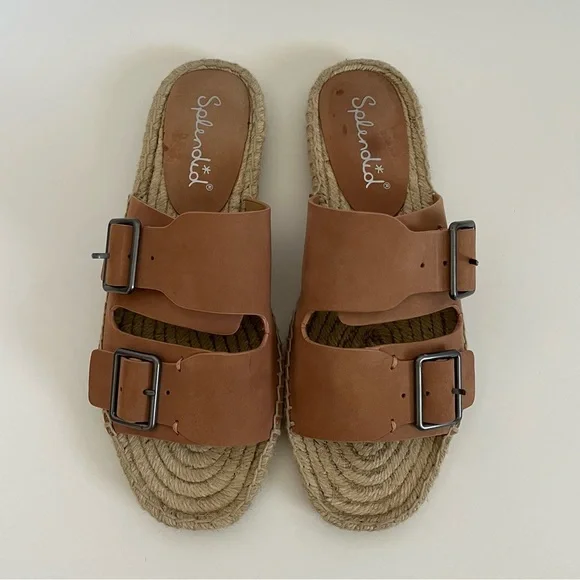 Splendid Blake Buckle Strap Leather Espadrille Slip On Sandals Anthropologie 8.5 - Picture 7 of 10